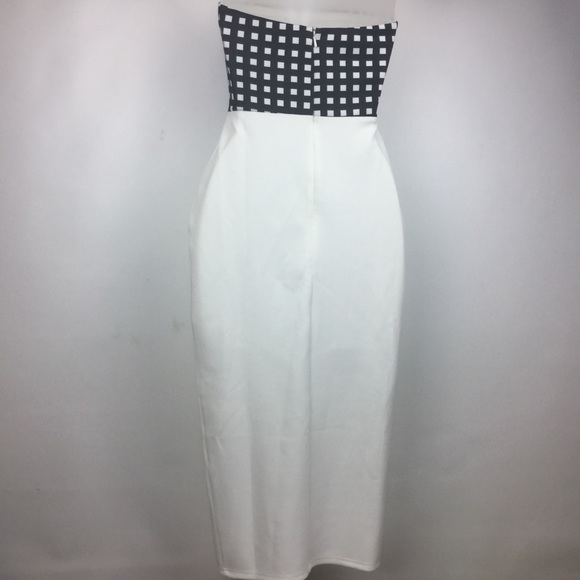 ASOS Strapless Bodycon  Midi Dress Sz.2 White/Blk - Picture 4 of 7
